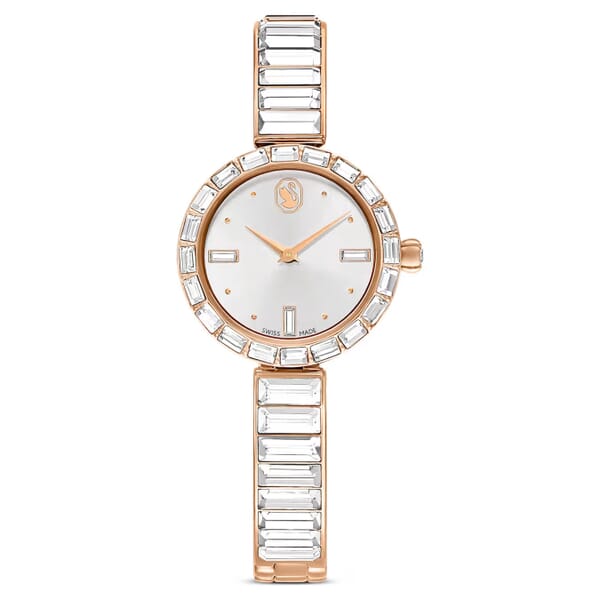 Swarovski klokke Matrix Bangle watch Swiss Made, Crystal bracelet, White, Rose gold-tone finish - 5677484